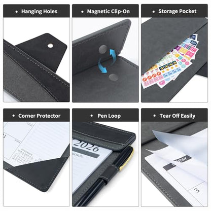 Ospelelf Leather Desk Calendar 2026-2027 with Storage Pocket Protective Cover Large 12"x17" Monthly Planner Pad 18 Months January 2026 - June 2027 Black - color: Black Gray, size: 12" X 17" (Jan.2026 - June.2027)