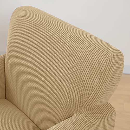 LiveGo Stretch Mid Century Modern Armchair Slipcover 1-Piece Jacquard Accent Chair Covers with Arms Soft Waterproof Chair Slipcovers for Living Room Furniture Protector Office (Khaki) - color: Khaki