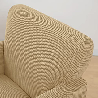 LiveGo Stretch Mid Century Modern Armchair Slipcover 1-Piece Jacquard Accent Chair Covers with Arms Soft Waterproof Chair Slipcovers for Living Room Furniture Protector Office (Khaki) - color: Khaki