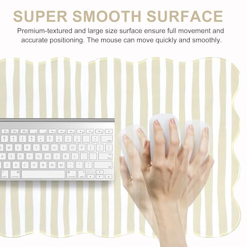 L-SPOUTTO Beige Striped Mouse Pad,Scalloped Desk Mat XXL Large Geometric Gaming Mousepad,35.4x15.7in Non-Slip Rubber Base Keyboard Pad Waterproof Desktop Mat for Laptop Computer Game Home Office - color: Beige Striped