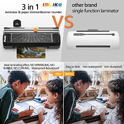 IMLIKE A4 Thermal Laminator with Laminating Pouches - 9" Photo Laminating Machine, Built-in Paper Trimmer, 6-in-1 Black Laminator for Home, School, and Office Use - color: Black