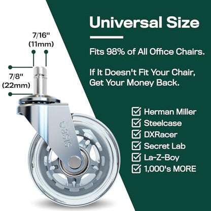 The Office Oasis Original Office Chair Wheels (As Seen On PBS), Silver - color: Silver