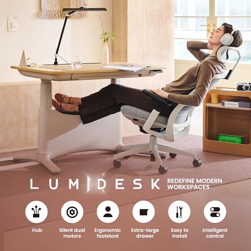 COLAMY Electric Standing Desk 55x28 Inch, Wobble-Free Dual Motor Sit Stand Up Home Office Computer Desk, One Piece Motorized Workstation Gamer Studio Table with Drawers, Footrest,Oak,White - color: Oak + White
