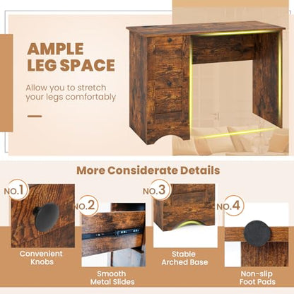 Giantex Computer Desk with 2 Drawers, 43” Wooden Home Office Desk with Charging Station, Compact Study Writing Desk, Modern Laptop PC Desk Workstation for Bedroom, Living Room (Rustic Brown) - color: Rustic Brown