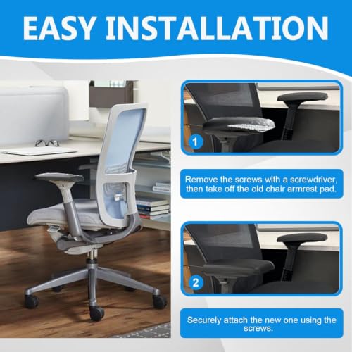 Arm Pads Caps Replacement Compatible with Haworth Zody Office Chair, 1 Pair | Black Chair Armrest Pads with Soft Polyurethane Surface for Daily Comfort; Easy Screw-On Installation, Screws Not Included
