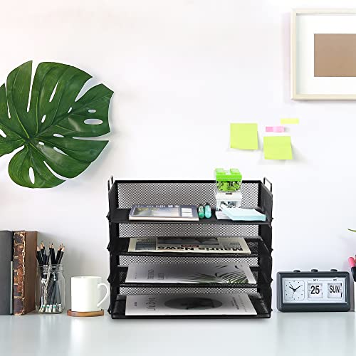 4 Pack Stackable Desk Paper Tray, Metal Mesh Desktop Document Letter File Organizer for Office Home School, 13.5'' L x 9.75'' W x 11'' H, Black - color: 4 Pack Black