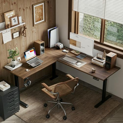 Agilestic 63 x 55 Inch L Shaped Electric Standing Desk, Dark Walnut - color: Dark Walnut, size: 63x55 Inch