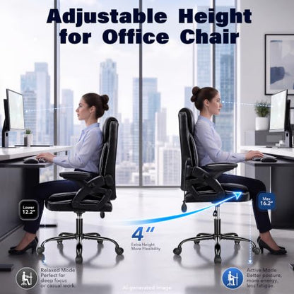 Ylzyxal Ergonomic Office Chair with Airbag Lumbar Support & Armrest, 90°-160° Recline Rolling Chair 440lb Capacity, Executive Office Desk Chairs Breathable Leather, Computer Chair with Silent Wheels - color: Black