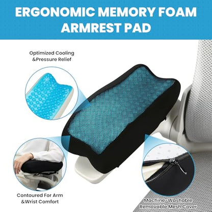 Gel Memory Foam Armrest Pads, Cooling Chair Cushions with Pressure Relief, Non-Slip for Office, Gaming Chair & Wheelchair, Machine Washable Cover, Universal Fit 2 Pack - color: Black1