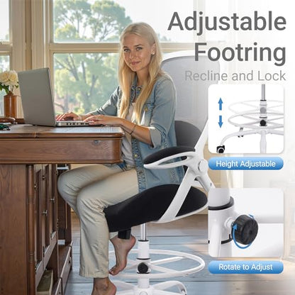 HYLONE 400lbs Heavy Duty Drafting Chair 5" Thickened Seat Office Chair with Flip-Up Armrests Tall Ergonomic Computer Chair with Lumbar Support and Adjustable Footrest Ring Standing Desk Chair (Black) - color: Black&white