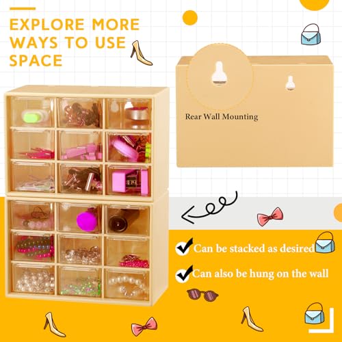 Wenqik 2 Pcs Mini Storage Drawers with 9 Clear Drawers,Yellow - color: Yellow
