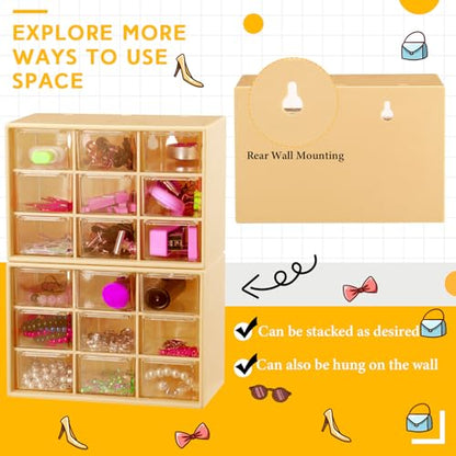 Wenqik 2 Pcs Mini Storage Drawers with 9 Clear Drawers,Yellow - color: Yellow