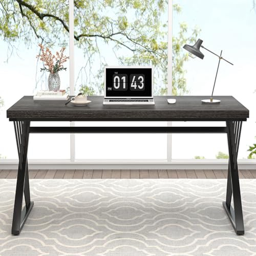 Modern Home Office Desk, Rustic Wood and Metal Computer Desk, Writing Study Gaming Table PC Desks for Living Room Bedroom, Industrial Dark Gray, 53 inch - color: Dark Gray, size: 53 Inch