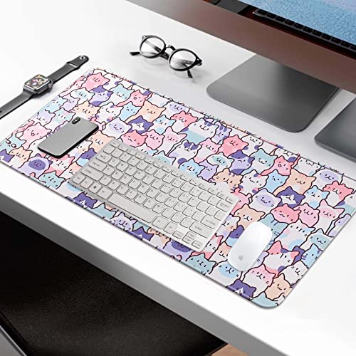 Cute Kawaii Cat Gaming Desk Mat, Extended Large Mouse Pad, Pink - color: Cat