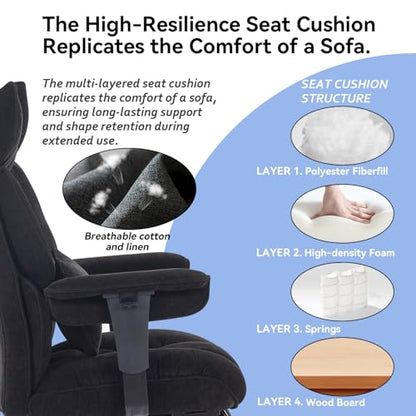Efomao Executive Office Chair 400lbs, Black Fabric Big and Tall Desk Chair | Breathable fabric, pocket spring & foam seat, retractable footrest, 135° recline for computer gaming setup - color: 3084-black
