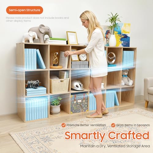 18 Cube Storage Organizer - Solid Wood Bookshelf - Cube Shelf - Vertical or Horizontal Bookcase - Open Book Shelf - Easy Assembly for Bedroom, Living Room, Office - size: 18-Cube