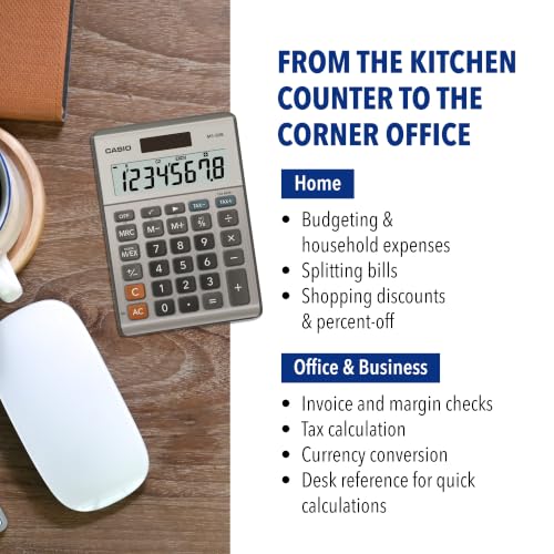 Casio MS-80B Desktop Calculator, Tax & Currency Tools | General purpose calculator with large display; ideal for home, office & everyday math