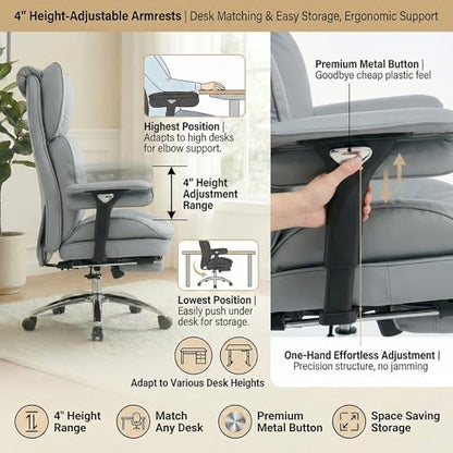Big & Tall Office Chair, 400lbs Executive Chair with Footrest, Gray - color: Grey
