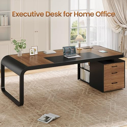 Itaar 70.9" Executive Desk, Large Computer Desk with Drawers and Lateral File Cabinet, Office Desk with Removable Shelves, Business Furniture Desk Workstation for Home Office, Brown - color: Brown
