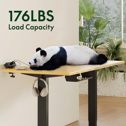 FLEXISPOT EN2 55"x28" Bamboo Electric Standing Desk with Power Strip Bundle | Solid Bamboo Desktop, Cable Management, Convenient Clamp Power Strip Bundle, And Clean Home Office Setup, Black Frame - color: Black Frame + Bamboo Top, size: 55x28