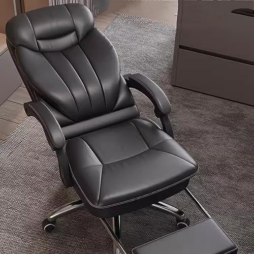 Ergonomic Office Chair - Adjustable Height Desk Chair with Lumbar Support and Retractable Footrest - High Back Chairs PU Leather Thick Seat Cushion, Head, and Arm Rests - Reclines - color: Black