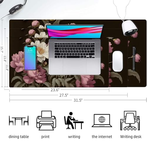 Large Mouse Pad, Black Floral Desk Mat Pad for Desktop 23.6"x11.8" - color: Black Floral, size: 23.6" x 11.8"