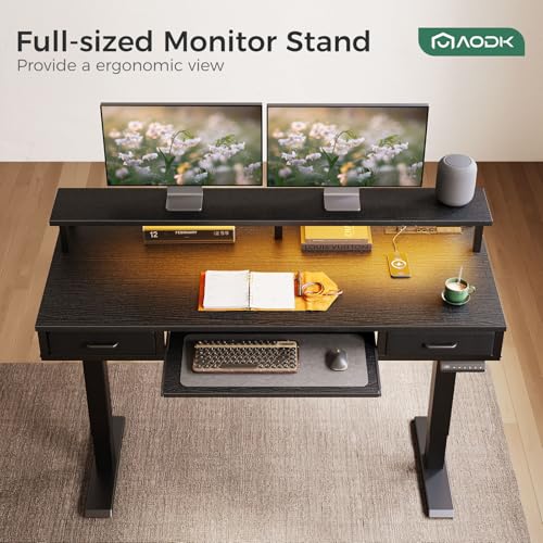 AODK 55 Inch Electric Standing Desk with Drawers & Keyboard Tray, Black - color: Black, size: 55 Inch