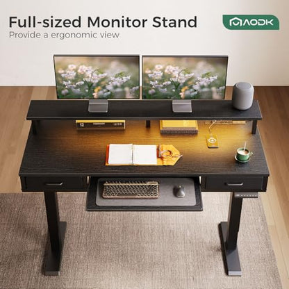 AODK 55 Inch Electric Standing Desk with Drawers & Keyboard Tray, Black - color: Black, size: 55 Inch