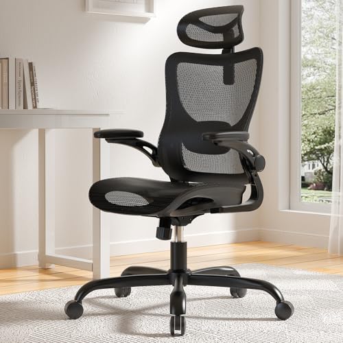 Marsail Ergonomic Mesh Office Chair with Adjustable Lumbar Support | 3D flip-up armrests, 2D headrest, breathable mesh back, reclining function, smooth-rolling casters, height adjustment