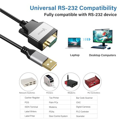 USB 2.0 to Serial Adapter (FTDI Chipset), 4 FT USB A to RS232 Male DB9 Pin Converter Serial Cable with Cable Ties for Windows 11, 10, 8.1, 8, 7, Vista, XP, 2000, Linux and Mac OS X, macOS - size: 4FT, style: USB A to DB9Pin Male
