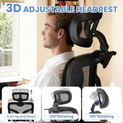 MOJAY Ergonomic Office Chair with Footrest, Big and Tall Desk Chair with Lumbar Support, High Back Home Desk Chair for Long Desk Work, Swivel Rolling Computer Seating with 6D Armrest for Home Office