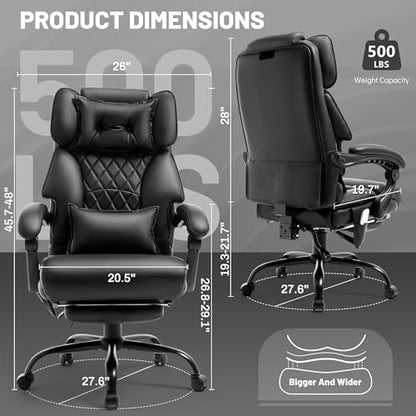 Office Chair with Foot Rest,3D Kneading Massage & Heat Executive Office Chairs for Heavy People,500LBS Big and Tall Office Chair,Ergonomic Reclining Desk Chair,Dual-Use Pillow,Home Office,Black - color: Black, size: 3D Kneading
