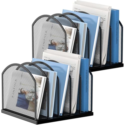 2 Pack Gawerk 5-Section Vertical Desktop Organizer, 5-Section Mesh File Folder Stand Sorter for Office Home Classroom Organization, Black - color: Black, size: 2 Pack 5-Section