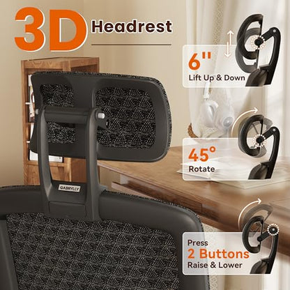 GABRYLLY Ergonomic Office Chair, High Back Home Desk Chair with Flip-Up Arms, 3D Headrest, Thick Sponge Seat &90-120° Recline, Big and Tall Mesh Executive Chairs for Man Woman, Midnight-Cloud - color: Midnight Cloud