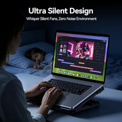 Laptop Cooling Pad with 6 Cooling Fans, Cooling Pad for Laptop Fan 13-15.6 Inch, Laptop Cooler Stand with 6 Height Adjustable, Notebook Cooler Pad with Two USB Port - size: 6 Fans