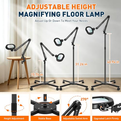 2200 Lumens 12X Esthetician Magnifying Floor Lamp, 3-Axis Magnifier - color: Black, size: 12X