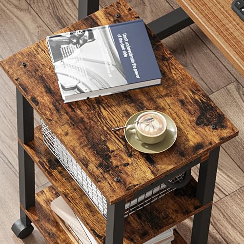 TUTOTAK Printer Stand, 3 Tier Rolling Printer Cart with Charging Station - color: Brown, size: 3 tier(15.7 x 11.8 x 23.6inchs)