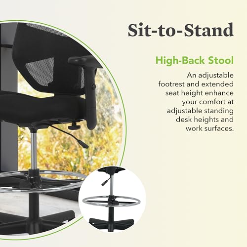 HON Prominent Ergonomic Stool, Footring, Office Desk Chair, Black | Ergonomic standing desk chair with footring, seat slider, adjustable arms, dynamic workstation seating for active work - color: Mesh Back - Stool