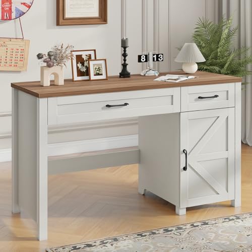 Vabches Farmhouse 47" Executive Desk with Storage Cabinet, Unique White - color: Unique White, size: 47" W