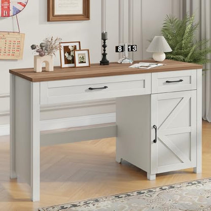 Vabches Farmhouse 47" Executive Desk with Storage Cabinet, Unique White - color: Unique White, size: 47" W