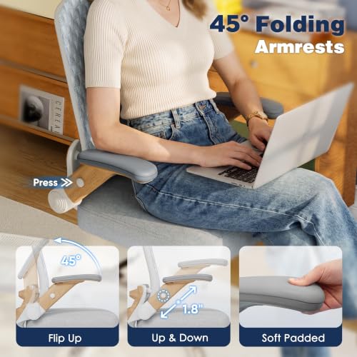 Ergonomic Office Chair, High Back Home Desk Chair with Flip-Up Arms, 3D Headrest, 90-120° Tilt and Wide Cushion Seat, Big and Tall Computer Chairs for Man Woman, Mesh Chair Black Woodgrain - color: Natural Wood