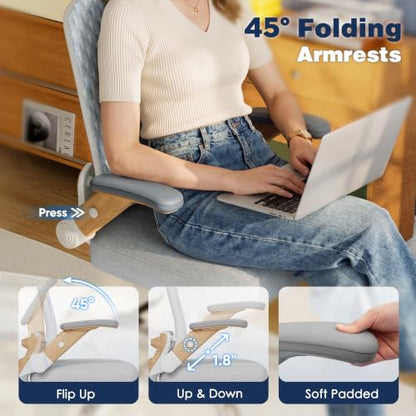 Ergonomic Office Chair, High Back Home Desk Chair with Flip-Up Arms, 3D Headrest, 90-120° Tilt and Wide Cushion Seat, Big and Tall Computer Chairs for Man Woman, Mesh Chair Black Woodgrain - color: Natural Wood