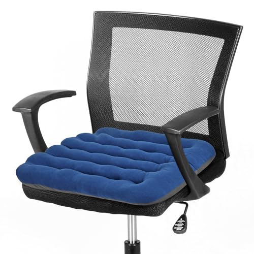 BUYUE Good Support Office Chair Cushion Padded, Soft Velvet Comfortable Non-Slip Seat Cushion for Computer Desk Kitchen Chair (1 Count, Blue) - color: Blue