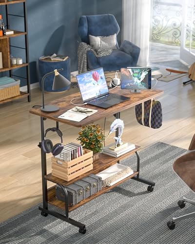 Armocity 32" Rolling Standing Desk with Charging Station for Couch Bed - color: Rustic Brown, size: 32''