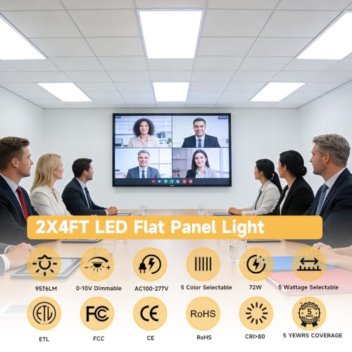 48 Pack 2x4 LED Flat Panel Lights with 5CCT Selectable, 9576LM, ETL | 72W/60W/50W/40W/30W,6500K/5000K/4000K/3500K/3000K,0-10V Dimmable, LED Drop Ceiling Fixtures for Office Meeting Classroom - size: 2x4FT 48PACK