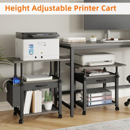 YAOHUOO 22"x15" Large Printer Stand with Drawer, 3-Tier Rolling Table Cart - color: Gray, size: 3-Tier