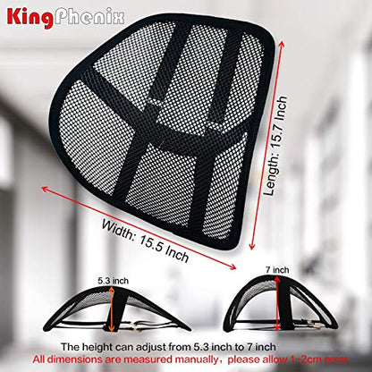 kingphenix 2-Pack Mesh Lumbar Support for Car and Office Chair Comfort | Breathable Mesh Back Support with Adjustable Curvature and Elastic Straps for Driving, Office Use and Long Sitting, Black