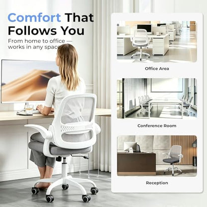 amseatec Mesh Office Chair, Ergonomic Home Office Chair with Flip-Up Arms - color: Grey, size: Oversized