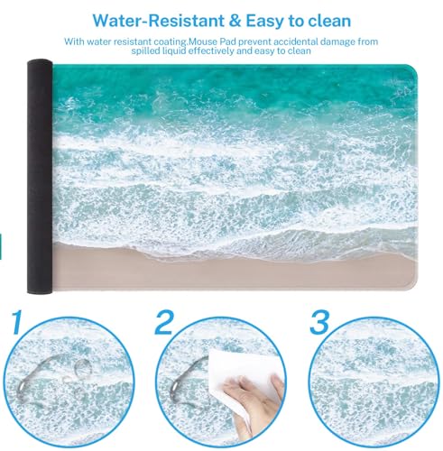 Large Mouse Pad, Mouse Pad, 31.5 x 15.7 Inch, Beach | Non-Slip Desk Pad Keyboard and Mouse Desk Mat for Gamer, Office & Home - color: Beach