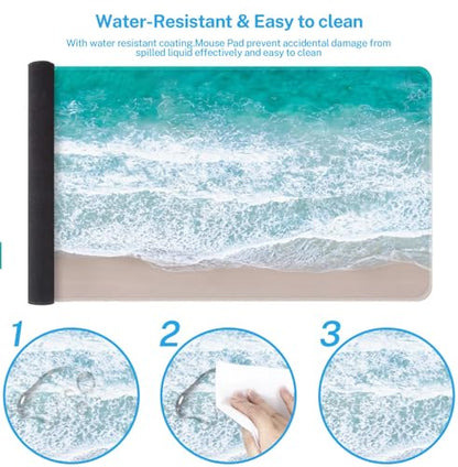 Large Mouse Pad, Mouse Pad, 31.5 x 15.7 Inch, Beach | Non-Slip Desk Pad Keyboard and Mouse Desk Mat for Gamer, Office & Home - color: Beach